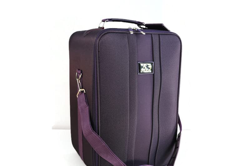 Adolfo Design Large Wig Travel Box with Top Handle, Shoulder Strap & Double Zipper, Carrying Case with Removable Head-Holding Base -Black & Purple