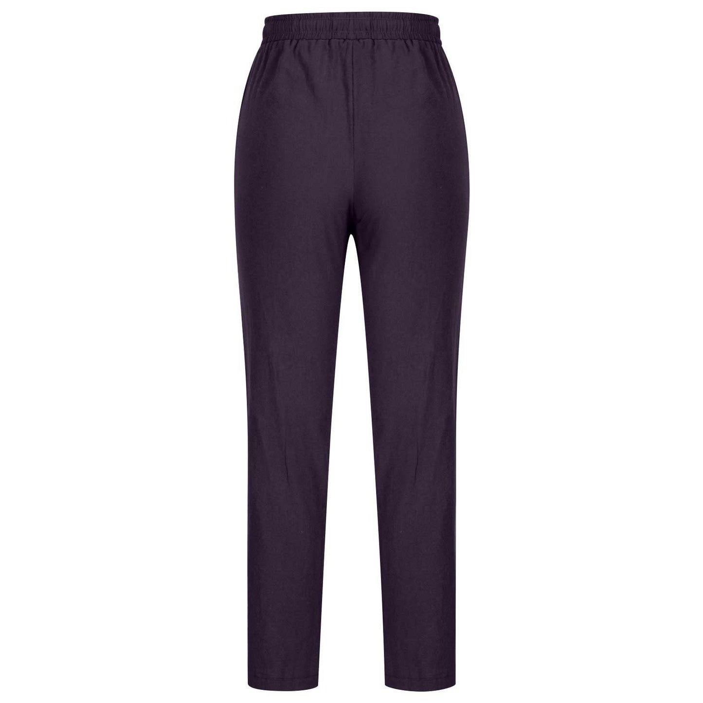 2024 Linen Pants Women Straight Leg Pants Summer Casual Drawstring High Waisted Cotton Loose Trousers with Pockets Purple