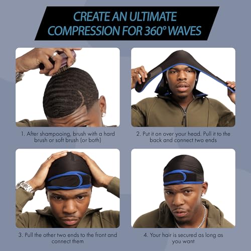 RED Premium Bow Wow X Power Wave Durag, 360 Wave Compression Cap for Men & Women, Adjustable Hook-and-Loop Strap, Stylish & Durable, Ideal for Locs, Braids, Finger Waves (Velvet - Black)