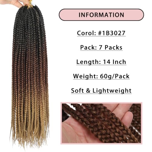 Crochet Box Braids Hair -14 Inch 7 Packs Pre-Looped Crochet Braids for Black Women With Braiding Hair Extensions-14 Inch 1B/30/27