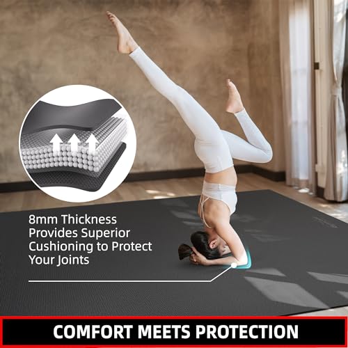 GymCope Extra Large Yoga Mat, 10'x6'/9'x6'/8'x6'/7'x5'/6'x4' (8MM) Wide Workout Mat for Women and Men, Thick Yoga Mats Ideal for Home Yoga, Pilates, Fitness, Exercise, Gym Mat for Barefoot Use