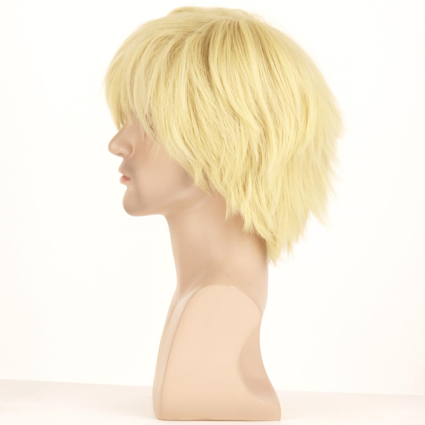 BERON Blonde Men Wigs for Boys with Bangs 12'' Short Synthetic Wig for Halloween Cosplay Party Wigs with Wig Cap