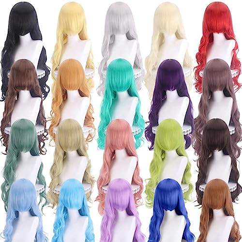 MOJUN Long Wavy Wig for Women 31.5" Long Natural Wavy Curly Wigs with Bangs Synthetic Heat Resistant Fiber Hair Wig for Halloween Cosplay Daily Party Wig, JF80-23