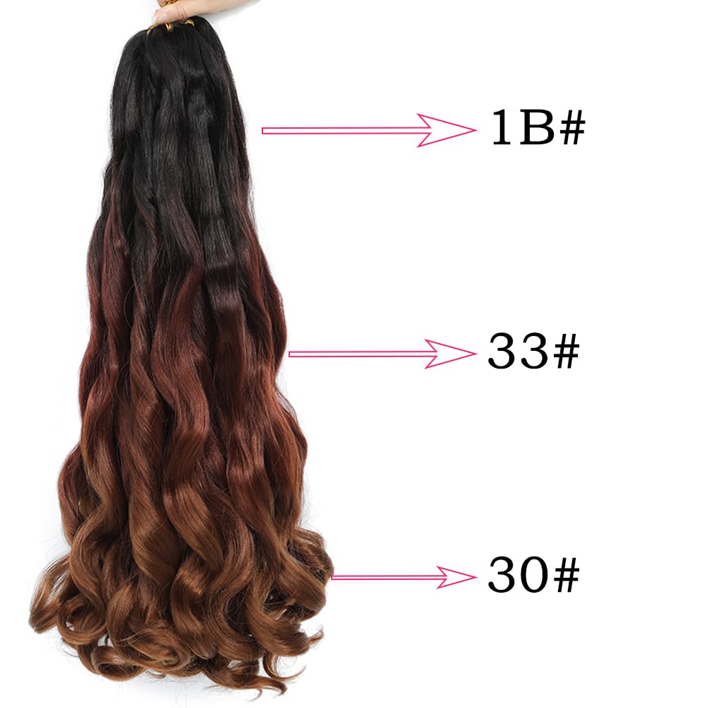 French Curly Braiding Hair 24 Inch 8 Packs - Pre Stretched Bouncy Braiding Hair- Loose Wavy Braiding Hair Synthetic Hair Extensions For Black Women (24 inch 8 packs 1B/33/30)