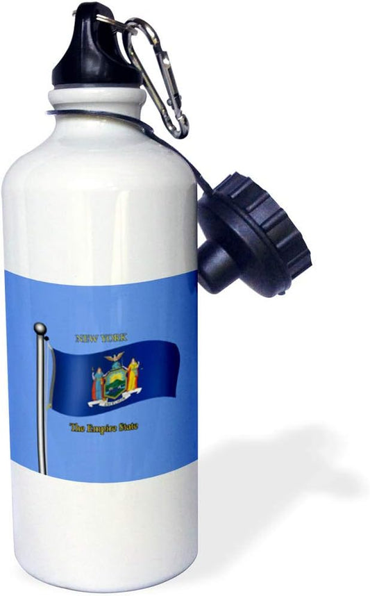 3dRose Waving Flag New York with State Name and Nickname Sports Water Bottle, 21oz, Multicolored