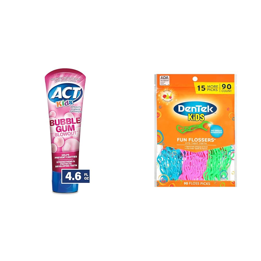 ACT Kids Toothpaste Bubble Gum 4.6oz + DenTek Kids Flossers Wild Fruit 90ct