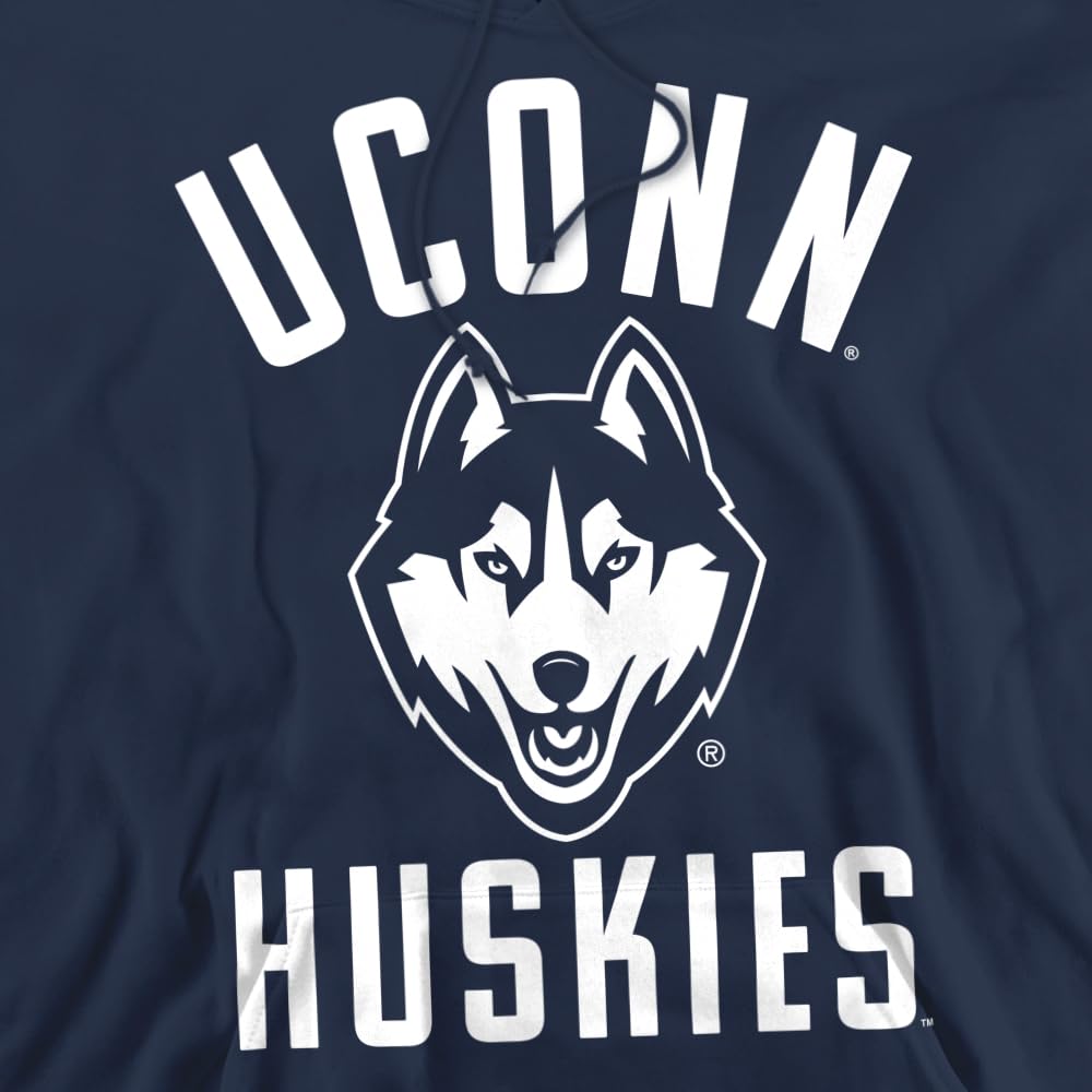 University of Connecticut Official One Color Logo Unisex Adult Pull-Over Hoodie,Navy, Large