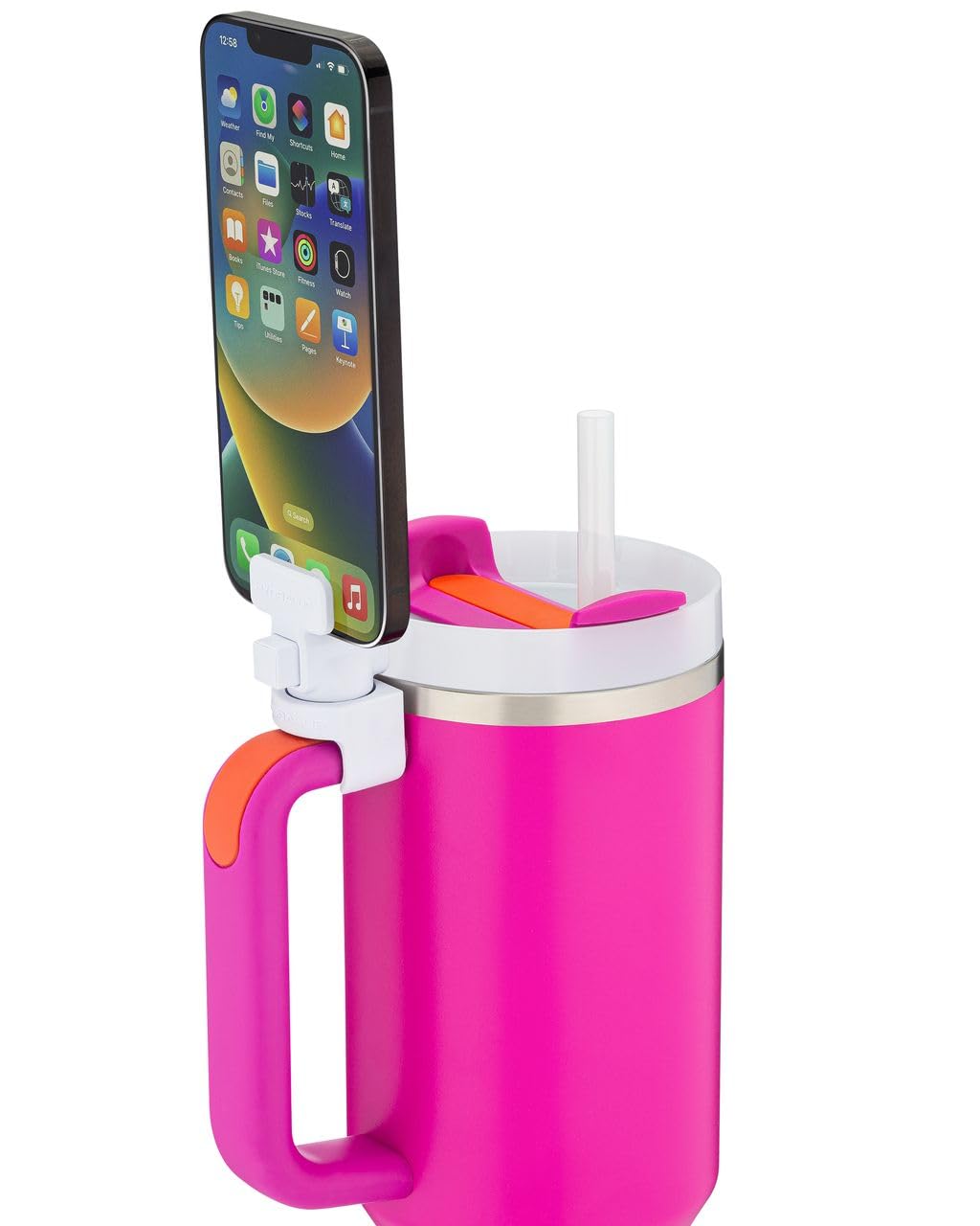 HydraClip Phone Attachment - Watch, Carry, Record, & Stay Organized, Use as Phone Stand or Tripod, Hands Free Detachable, Stanley Cup Accessories, Spring Loaded Secure Grip (White)