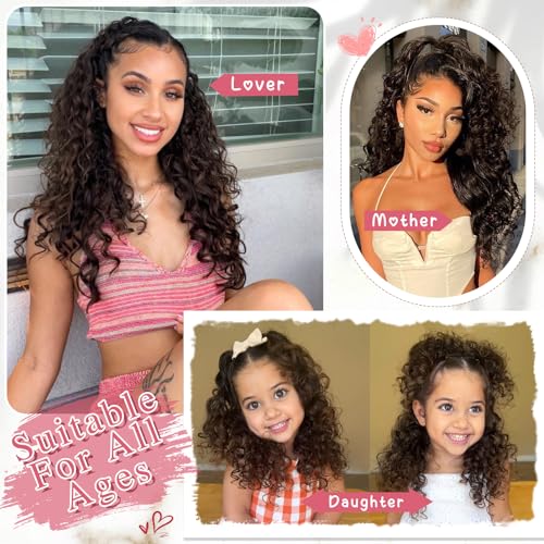 HMD Curly Ponytail Extension Drawstring Ponytail for Black Women Black Mixed Ginger Curly Clip in Hair Extensions 22 Inch Ponytail Extension Synthetic Hairpiece for Daily Party