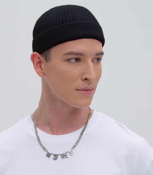 ROYBENS Swag Wool Knit Cuff Short Fisherman Beanie for Men Women, Winter Warm Hats,Trawler Watch Hat Soft Spring Fall Skull Cap Unisex Black