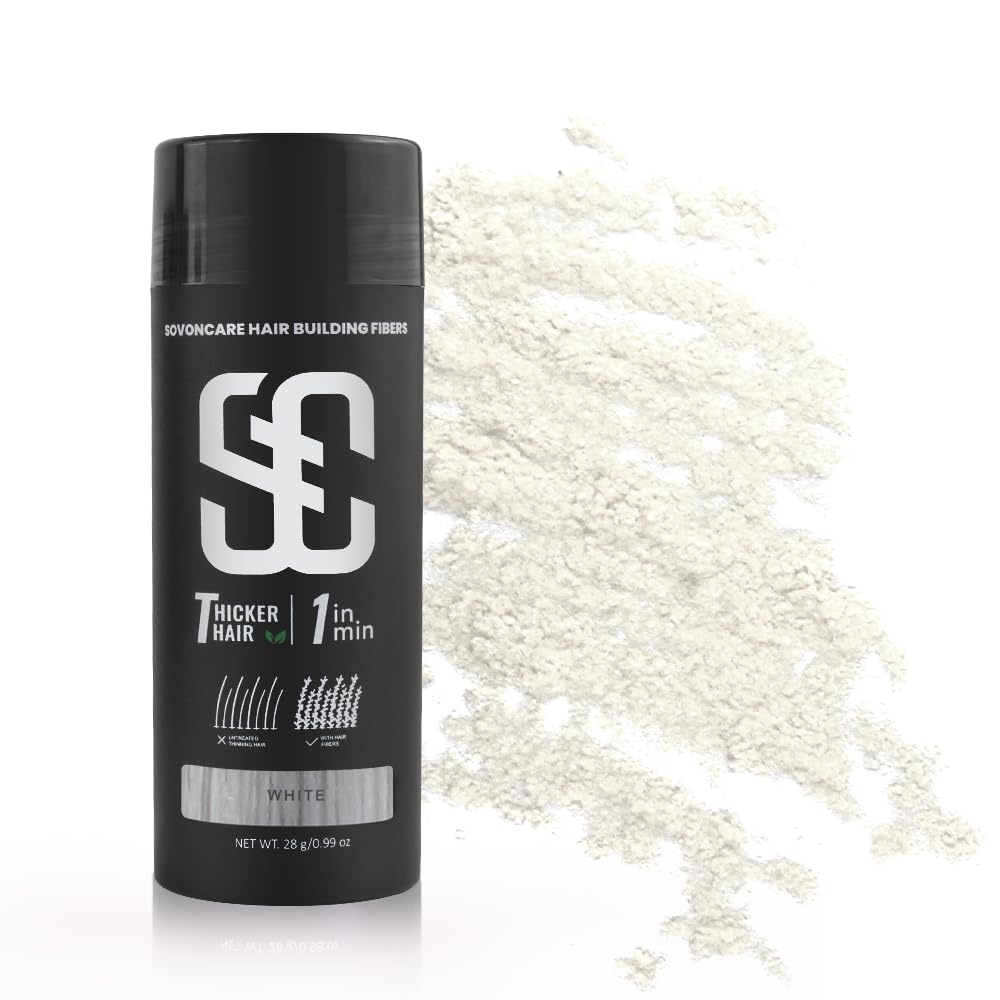 SOVONCARE Hair Fibers for Thinning Hair White, Hair Building Fibers for Bald Spots Undetectable & Natural, Conceals Hair Loss Fill In Fine, Hair Powder Hair Thicker Instantly for Women & Men 28g