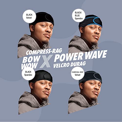 RED Premium Bow Wow X Power Wave Durag, 360 Wave Compression Cap for Men & Women, Adjustable Hook-and-Loop Strap, Stylish & Durable, Ideal for Locs, Braids, Finger Waves (Velvet - Charcoal Gray)