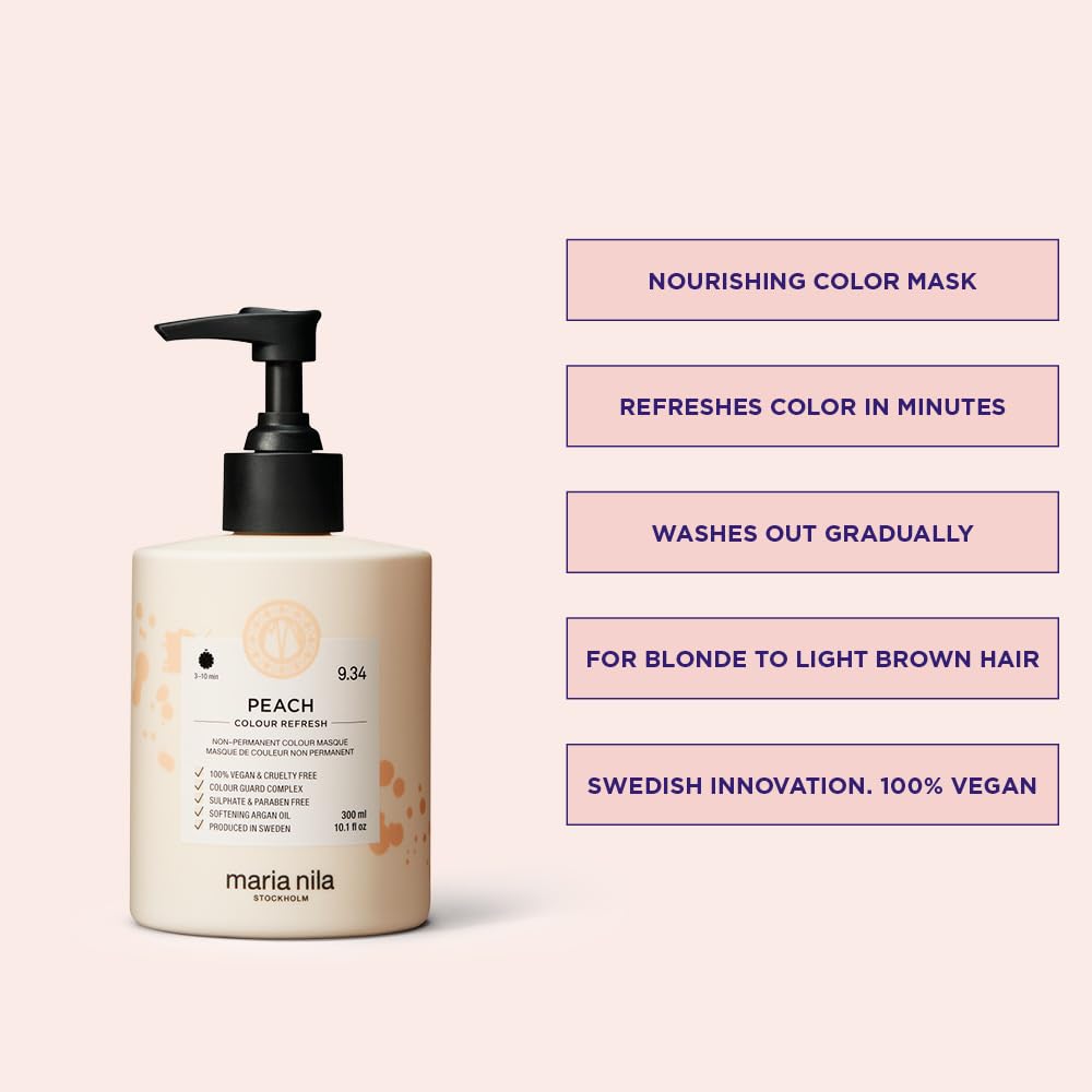 Maria Nila Color Refresh Peach, 10.1 Fl Oz / 300 ml, Peach Color Bomb, Semi-Permanent Pigments, 100% Vegan & Sulfate/Paraben free
