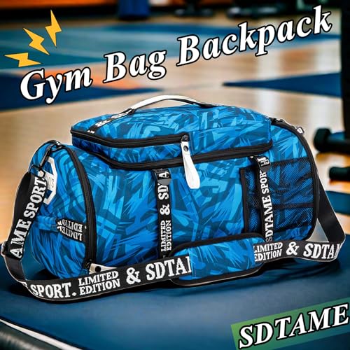 Gym Duffle Bag Backpack with Shoe Compartment,4 ways Travel Backpack for Women and Men,Multi-Functional Weekender bag with Waterproof Layer&Laptop Compartment for Fitness, Travel,Camping(Black)