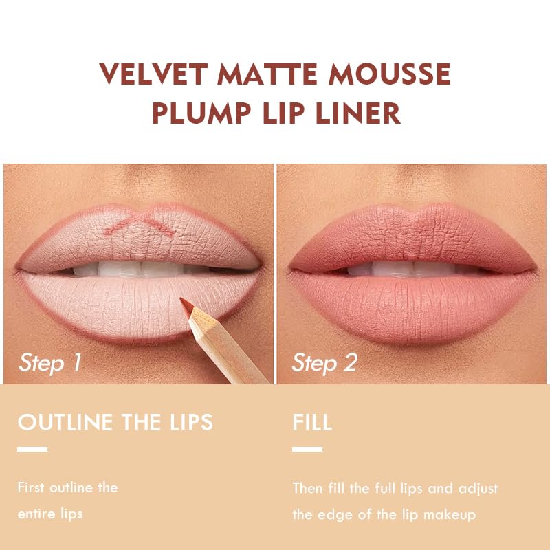 12 Pcs Pink Nude Brown Lip Liner Makeup Set - Waterproof & Smudge-Proof Matte Pencil Lip Liner Pack, Long-Lasting & Durable, Smooth & Easy Glide, Non-Smudge, Contouring, Filling & Layering (Set A)