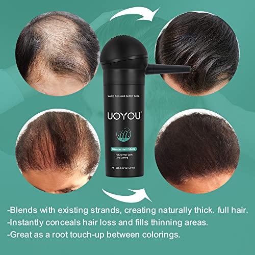 UOYOU GREY Hair Fibers for Thinning Hair 27.5g Bottle with Applicator | Undetectable & Natural Keratin Hair Fibers Concealer for Hair Loss for Men and Women | Hair Building Fibres Powder [GREY]