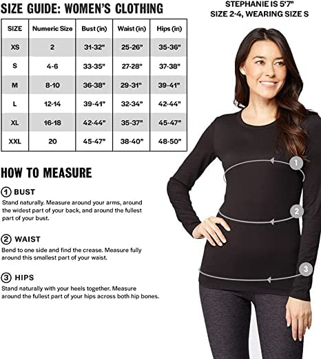 32 Degrees Women's Lightweight Baselayer Crew Top | Long Sleeve | Form Fitting | 4-Way Stretch | Thermal, Charcoal Heather, Small