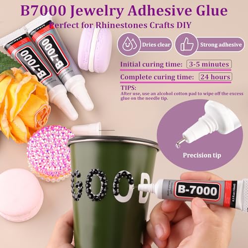 16000Pcs Resin Jelly Rhinestones for Crafting, Lavender Purple AB Non Hotfix Flatback Gems, Bedazzling Crystal with 3Pcs 10ml B7000 Jewelry Glue for DIY Crafts Clothing Tumblers Shoes Nail Art