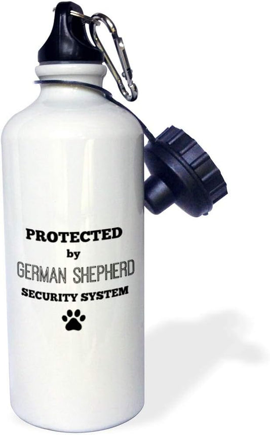 3dRose "Protected by german shepherd security system" Sports Water Bottle, 21 oz, White