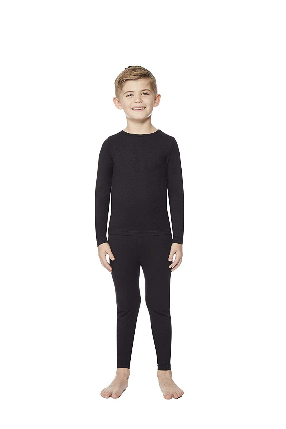32 Degrees Kid's Heat Base Layer Long Sleeve Crew Neck and Legging Set (Black, Medium)