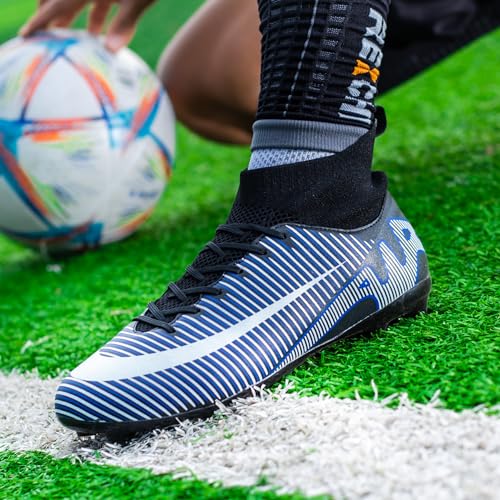 GXBX Men's Soccer Cleats Youth Big Kid Boys Girls Indoor Outdoor Soccer Cleats Shoes Black Blue Green Gray Football Training Shoes