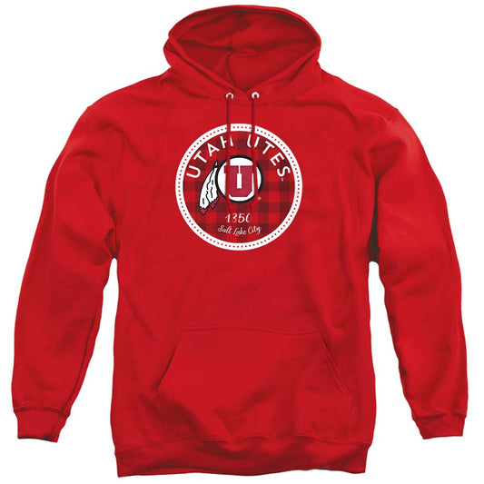 University of Utah Official Plaid Badge Unisex Adult Pull-Over Hoodie,Red, X-Large