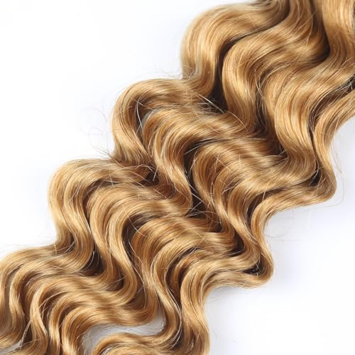 Habiliana Deep Curly Braiding Human Hair 100g 16 Inch Color 27 Honey Blonde Deep Water Wave Bulk Human Hair for Braiding No Weft Brazilian Virgin Deep Curly Human Hair Extensions for Boho Braids