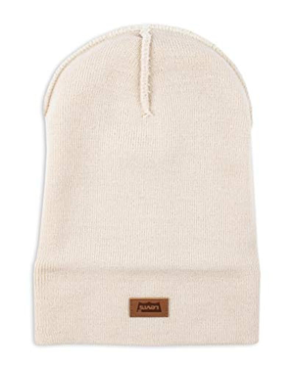 Levi's Unisex Adult All Season Comfy Leather Logo Patch Cuffed Hero Beanie Hat, Cream Solid