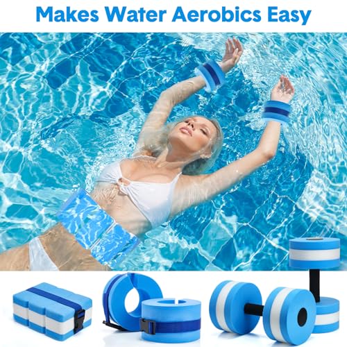 Motionchic 5 Pcs Aquatic Exercise Set Including 2 Ankle Swimming Weights 2 Lightweight Aquatic Exercise Dumbbells and Swim Belt Pool Exercise Equipment for Aquatic Aerobics Exercise (Green)