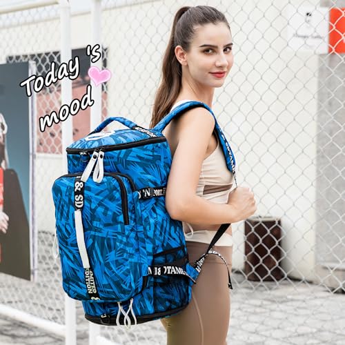 Gym Duffle Bag Backpack with Shoe Compartment,4 ways Travel Backpack for Women and Men,Multi-Functional Weekender bag with Waterproof Layer&Laptop Compartment for Fitness, Travel,Camping(Black)