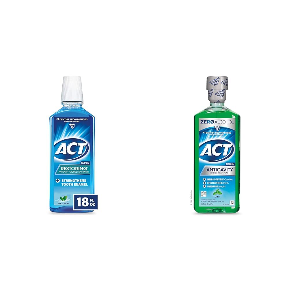ACT Fluoride Mouthwash Bundle with Restoring 18 fl. oz. Cool Mint and Anticavity 18 fl. oz. Mint Rinses