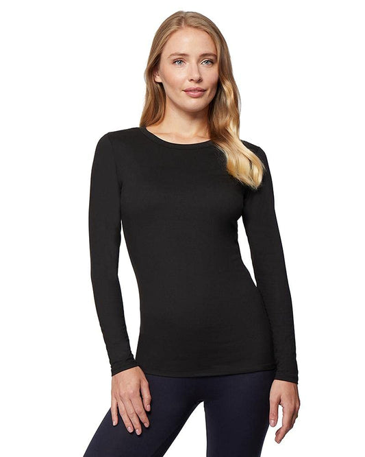 32 DEGREES Heat Womens Ultra Soft Thermal Lightweight Baselayer Crew Neck Long Sleeve Top, Black, X-Large