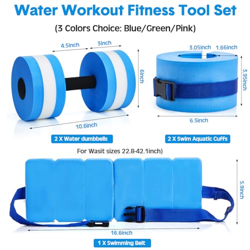 Motionchic 5 Pcs Aquatic Exercise Set Including 2 Ankle Swimming Weights 2 Lightweight Aquatic Exercise Dumbbells and Swim Belt Pool Exercise Equipment for Aquatic Aerobics Exercise (Green)