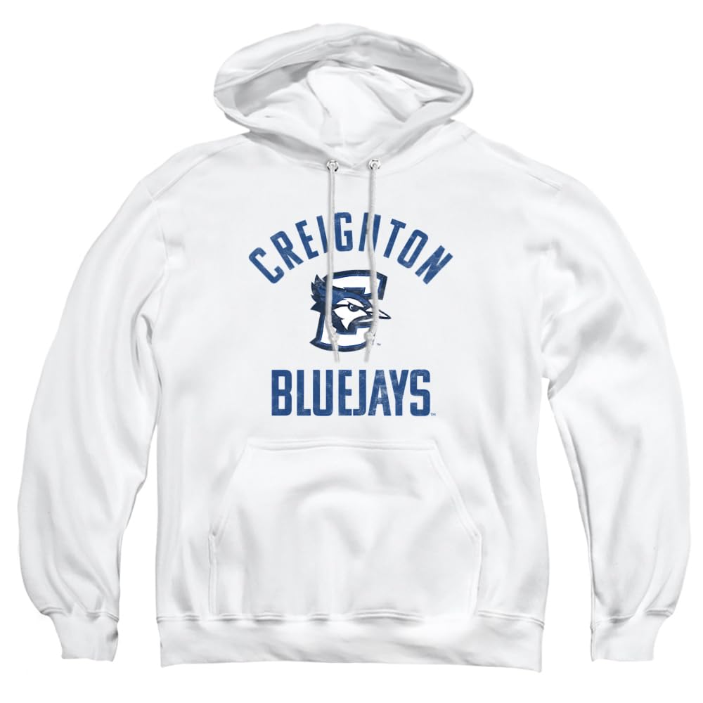 Creighton University Official Bluejays Logo Unisex Adult Pull-Over Hoodie,White, X-Large