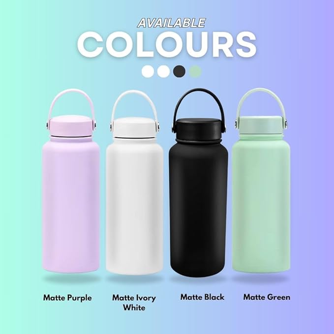 32 OZ Double Wall Stainless Steel Vacuum Bottle Insulated Water Bottles Outdoor Sports Bottle with Handle Lid, Spill-Proof, Hike, School, Hydration, Ivory, Black, Pale Green, Lavender (Black)