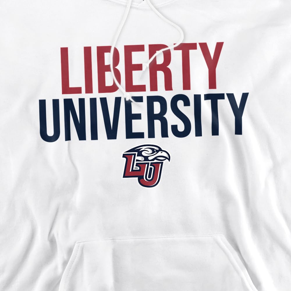 Liberty University Official Stacked Unisex Adult Pull-Over Hoodie,White, Large