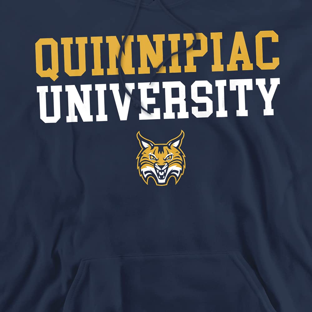 Quinnipiac University Official Stacked Unisex Adult Pull-Over Hoodie,Navy, Small