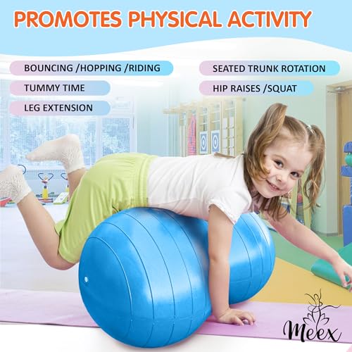 Meex Sensory Peanut Ball for Kids Therapy and Exercise - Enhance Balance, Motor Skills and Physical Therapy Calming Development with Our Yoga Ball - Flexible Seating for Autistic Children - Blue