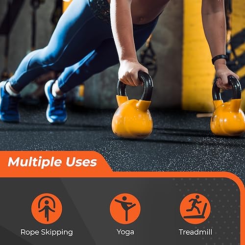 SUPERJARE 0.4'' Thick 6 Pcs 24 Sq Ft Rubber Top Exercise Equipment Mats, High Density EVA Foam Mats with Rubber Top, Interlocking Gym Flooring for Home Gym, Protective Workout Mat, Black