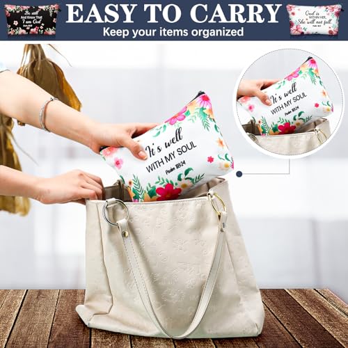 Chunful 12 Pcs Inspirational Christian Bags Bulk for Women Bible Verse Cosmetic Bag Pencil Pouch Gift Zippered Flower Organizer Journaling Supplies, 7.48 x 4.72 Inch(Elegant)