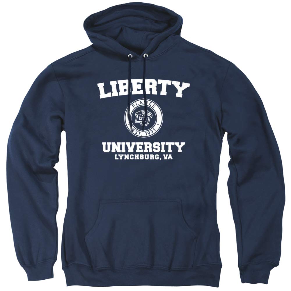Liberty University Official Circle Logo Unisex Adult Pull-Over Hoodie,Navy, 2X-Large