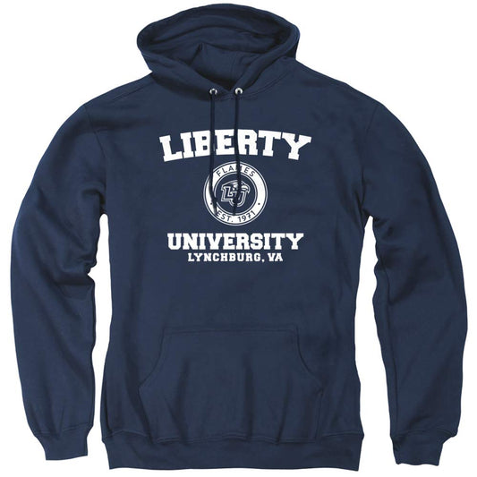 Liberty University Official Circle Logo Unisex Adult Pull-Over Hoodie,Navy, 2X-Large