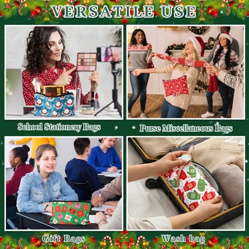 SilTriangle 24 Pieces Makeup Bags Bulk Canvas Cosmetic Bags Purse Organizer Zipper Cosmetic Pouch Portable Travel Toiletry Pouch for Women Men Gifts, 7 x 4 Inch (Christmas)