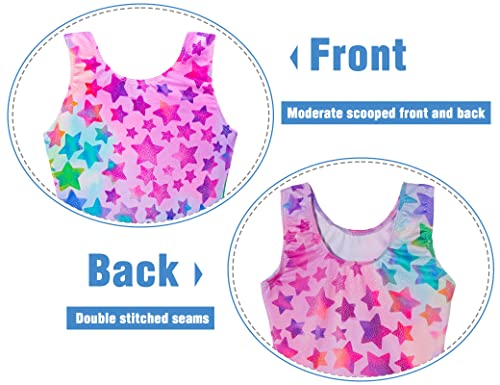 Gymnastics Leotards for Girls 4t 5t Sparkly Hotpink Purple Stars Sleeveless Biketard with Shorts Workout Unitards