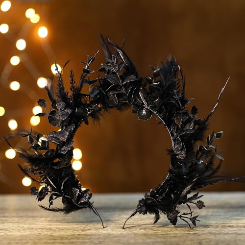 MOSTORY Flower Halo Crown Headband - Handmade Fairy Goddess Hairband Floral Queen Crown for Women Party Festival Renaissance Renfaire Cosplay Photo Shoot Gold