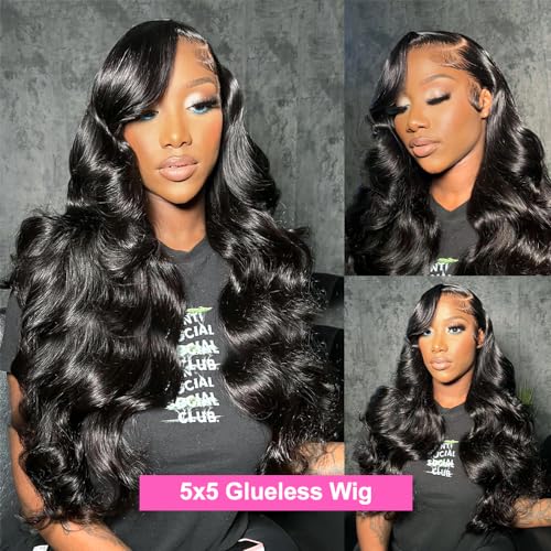 Uveous 5X5 HD Lace Closure Wigs Human Hair Wear and Go Glueless Wigs Human Hair Pre Plucked Pre Cut Lace No Glue Body Wave Lace Front Wigs for Women 22 inch