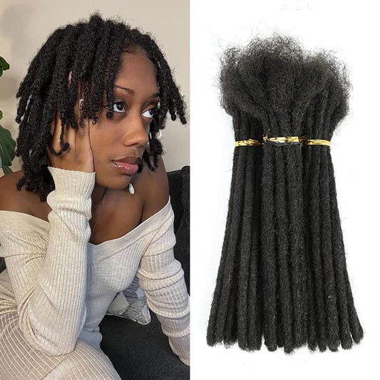 6-18 Inch Dreadlock Extensions Human Hair Fully Handmade Human Hair Dreadlock Extensions for Man/Women Locs Extensions Human Hair Can Be Dyed Bleached Curled… (0.6CM Width-1B, 8Inch-30Strands)