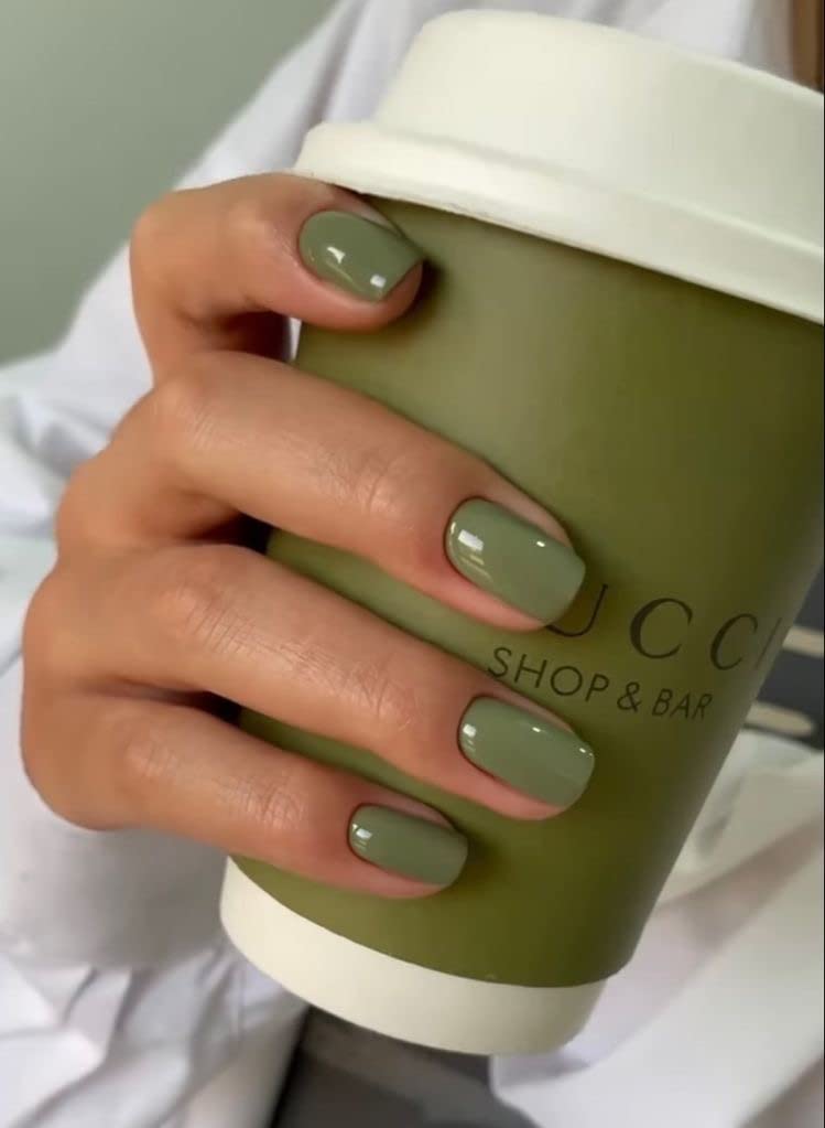 Adora Couture Semi Cured Gel Nail Strips with 20 Pieces, Salon Quality Wraps for Women, Olive Green Moss Sage Glitter UV Gel Stickers, UV Light Required, Olive Joy