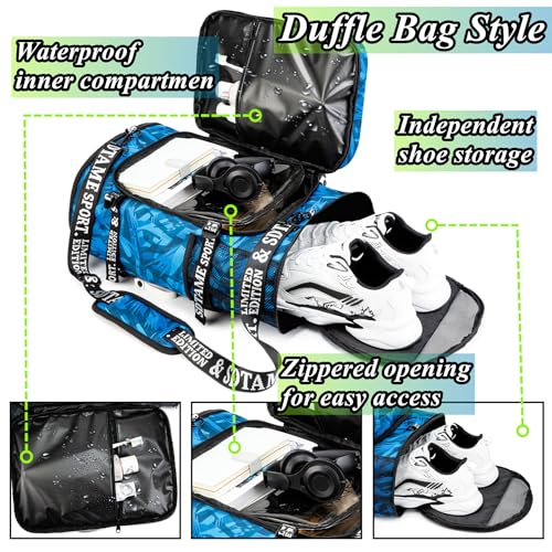 Gym Duffle Bag Backpack with Shoe Compartment,4 ways Travel Backpack for Women and Men,Multi-Functional Weekender bag with Waterproof Layer&Laptop Compartment for Fitness, Travel,Camping(Black)