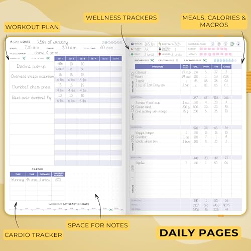 Clever Fox Fitness & Food Journal – Nutrition & Workout Planner for Women & Men – Diet & Gym Exercise Log Book with Calendars, Diet & Training Trackers - Undated, A5 Size, Hardcover (Purple)
